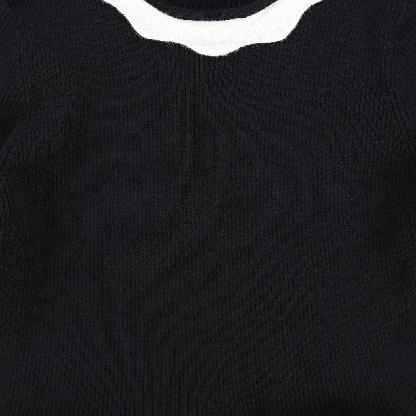 Bamboo Black Knit Scallop Collared Dress [Final Sale]