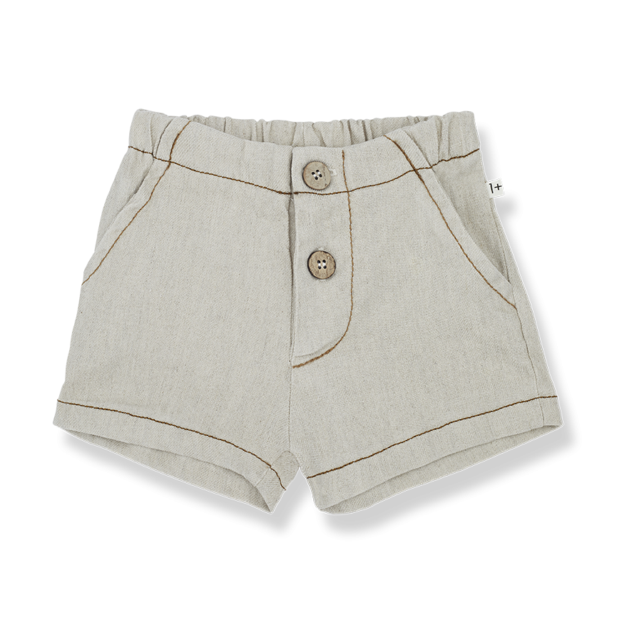 1 + IN THE FAMILY BEIGE LINEN BROWN STITCH SHORTS [Final Sale]