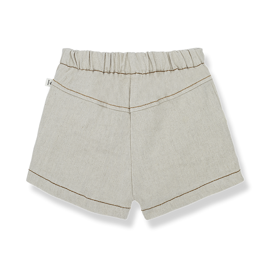 1 + IN THE FAMILY BEIGE LINEN BROWN STITCH SHORTS [Final Sale]