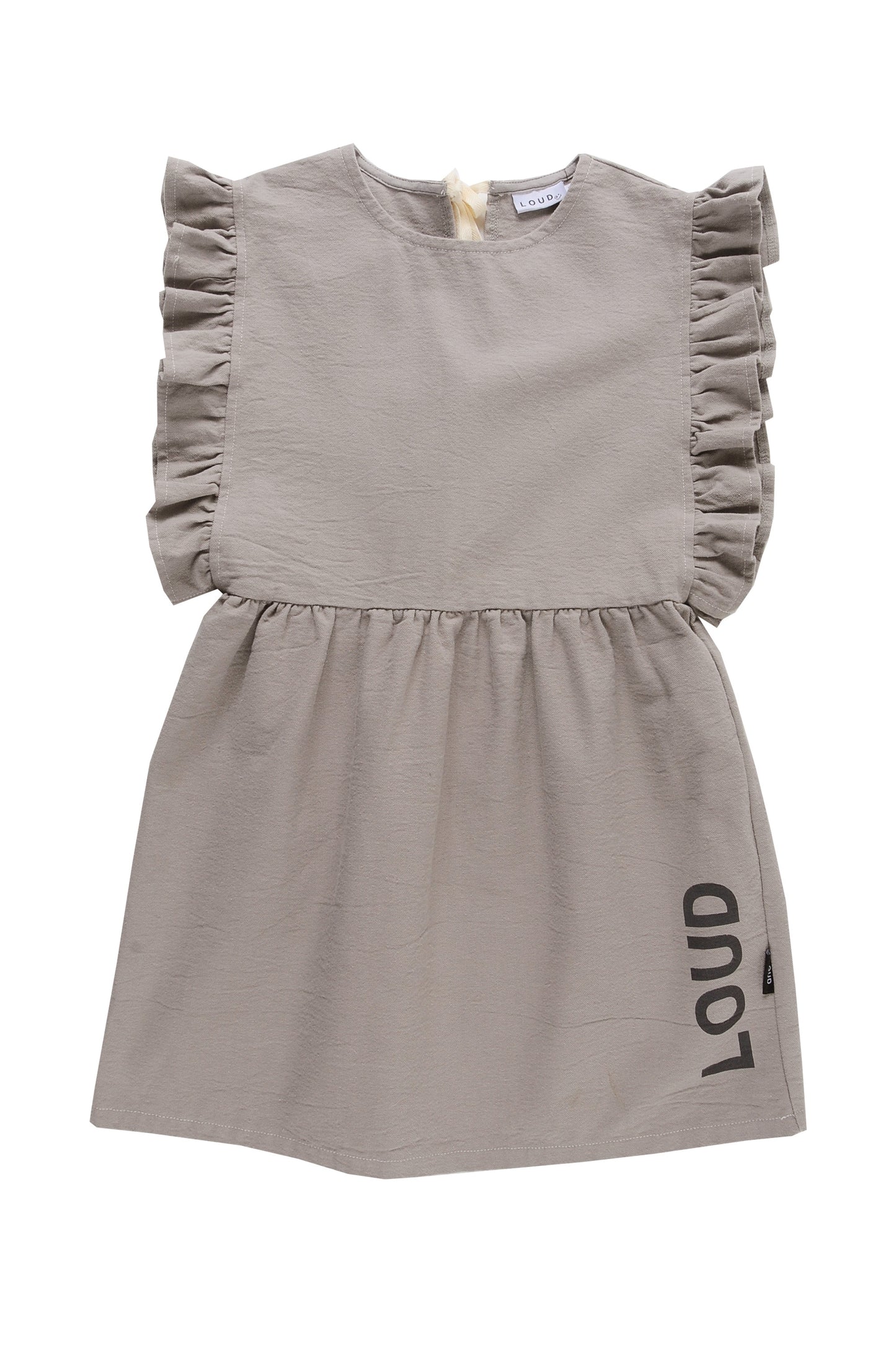 LOUD  RUFFLE AND BOW GREY LOGO PRINT DRESS [Final Sale]