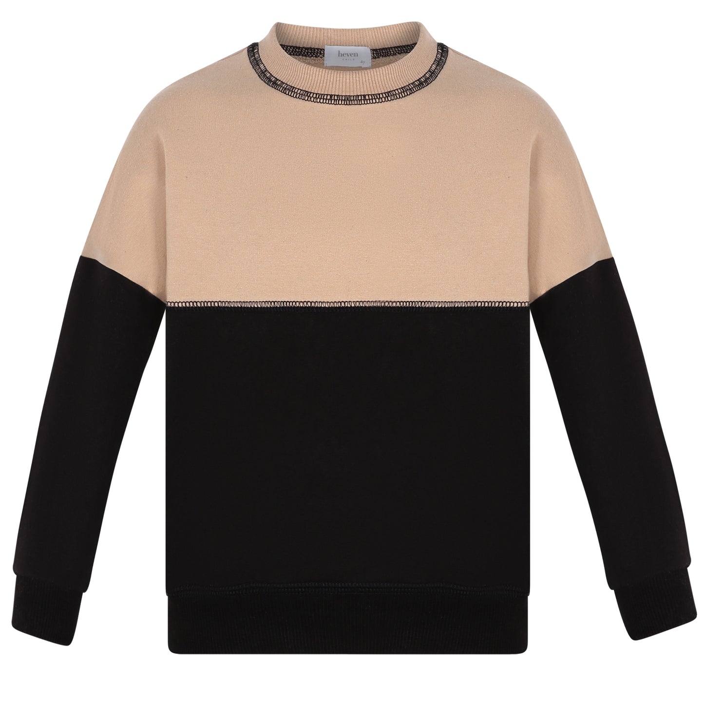 Heven Child Beige Colorblock Crew Sweatshirt [Final Sale]