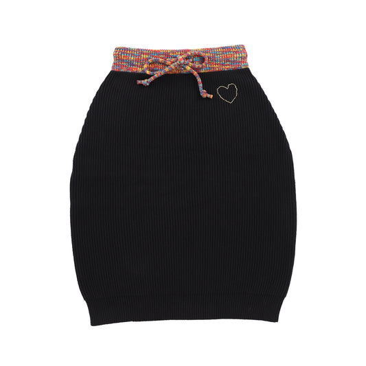 Hey Kid Black Multicolor Trim Embroidered Knit Skirt [Final Sale]