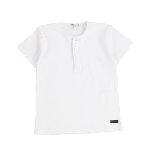 Yell Oh White Ribbed Henley Tee [Final Sale]