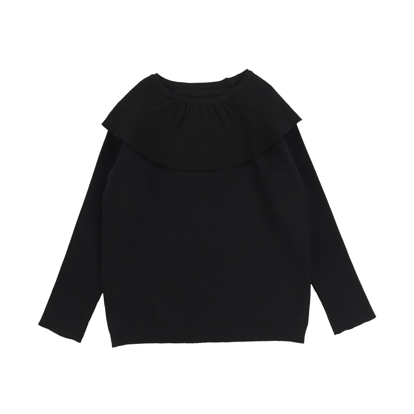 Mallory And Merlot Black Ribbed Ruffle Collared Sweater [Final Sale]