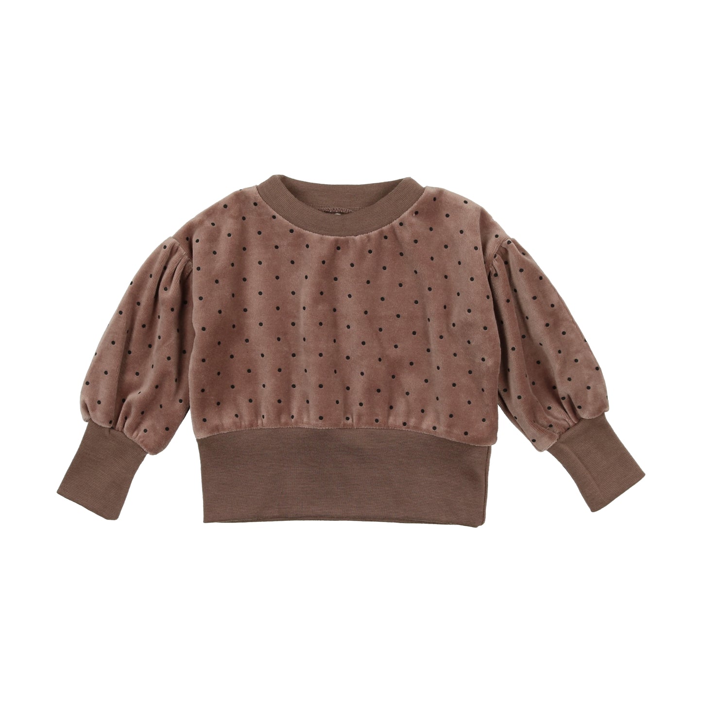 Analogie Taupe Dotted Velour Puff Sleeve Sweatshirt [Final Sale]