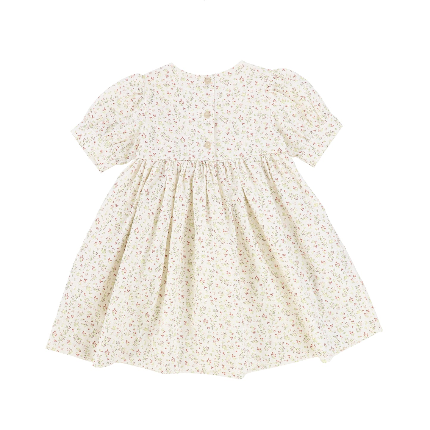 Minimom White Cherry Bud Print Linen Dress [Final Sale]