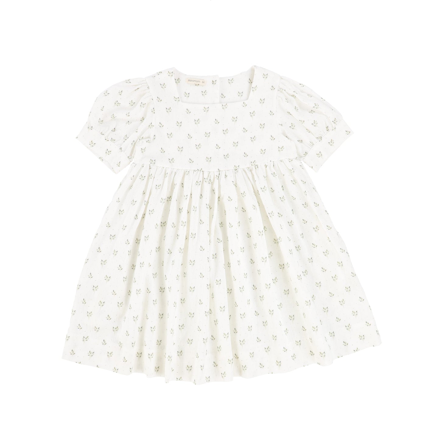 Minimom White Olive Branch Print Linen Dress [Final Sale]