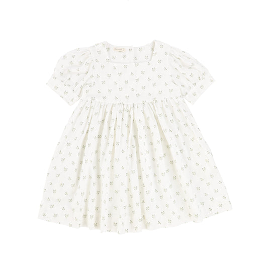 Minimom White Olive Branch Print Linen Dress [Final Sale]