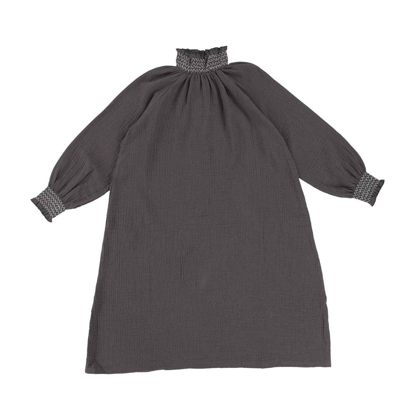 Mipounet Dark Grey Printer Bambula Smock Dress [Final Sale]