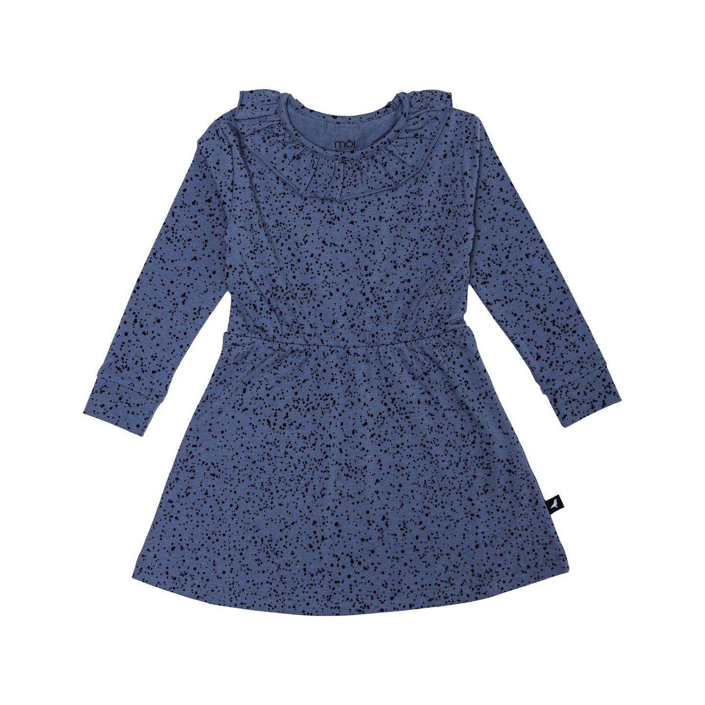 Moi Dusty Blue Dot Ruffle Collar Dress [Final Sale]