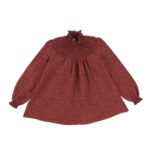 Nine Rosewood Branch Print Smocked Mockneck Top [Final Sale]