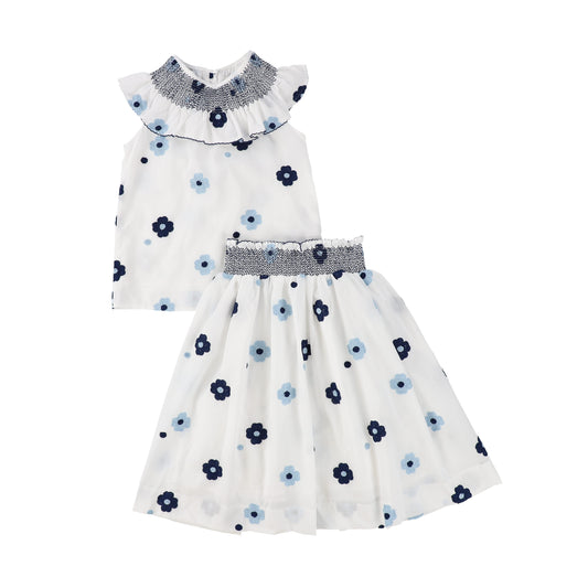 NOMA NAVY EMBROIDERED FLOWER FRILL 2 PC SET [Final Sale]