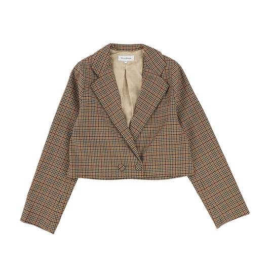 Olivia Rohde Brown Plaid Single Breasted Cropped Blazer [Final Sale]