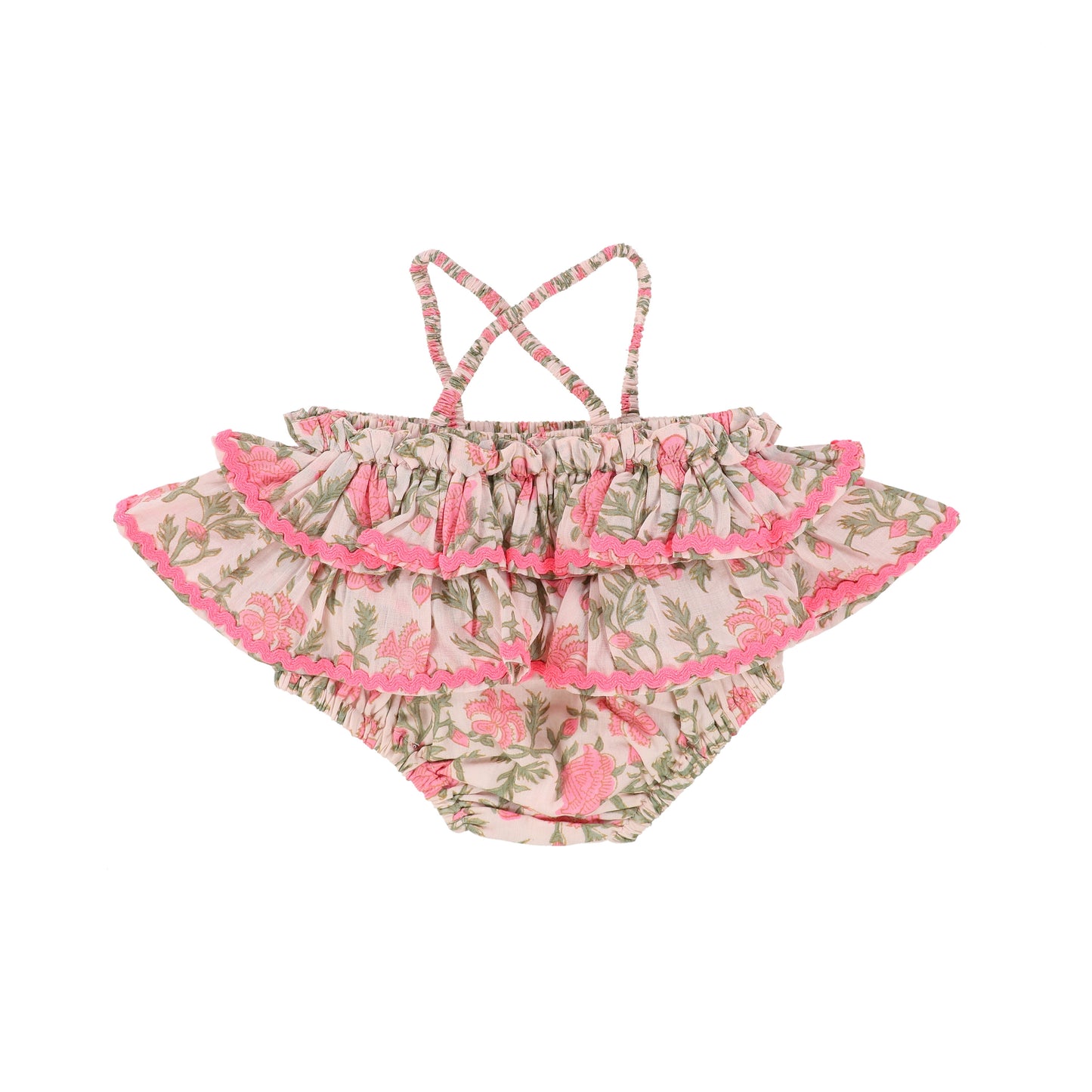 PAISLEY MAGIC DUSTY PINK FLORAL PRINT RUFFLE SCALLOP TRIM SUSPENDER BLOOMERS [Final Sale]