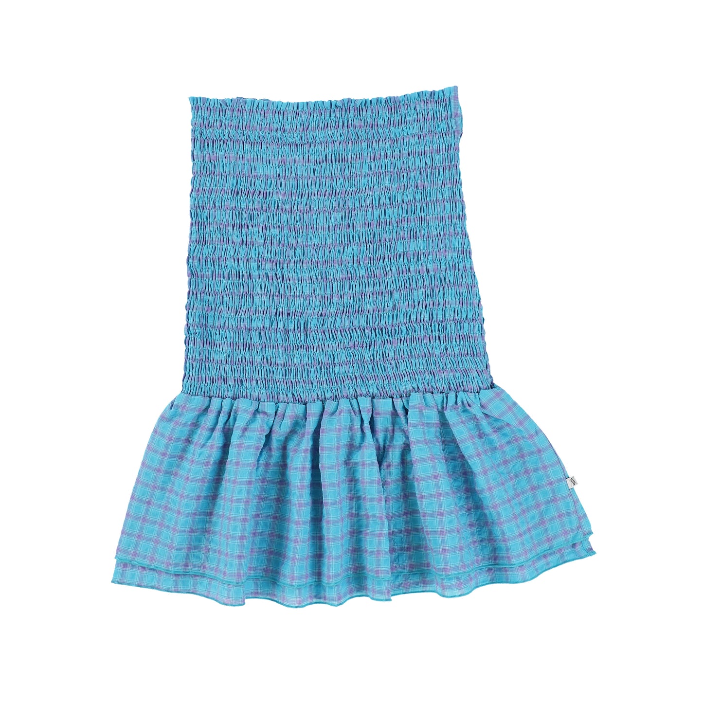 REPOSE AZURE BLUE GRID SMOCKED SKIRT [Final Sale]