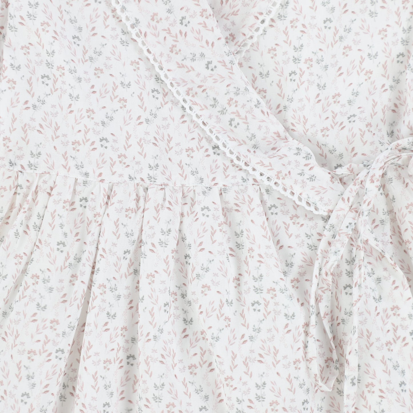 LITTLE EYELET WHITE LEAF PRINT WRAP TIE  DRESS [Final Sale]