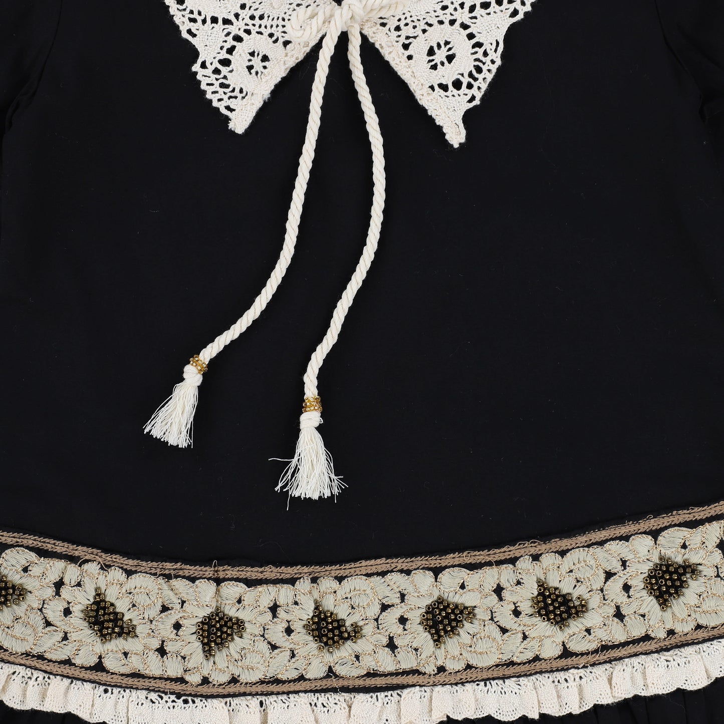 RKIDDS BLACK LACE TRIM TASSLE DRESS [Final Sale]