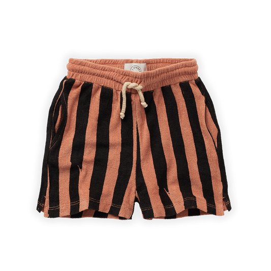 SPROET & SPROUT RUST AND BLACK STRIPED TERRY SHORTS [Final Sale]