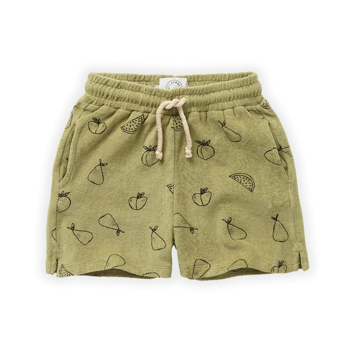 SPROET & SPROUT OLIVE GREEN TUTTI FRUTTI PRINT TERRY SHORTS [Final Sale]