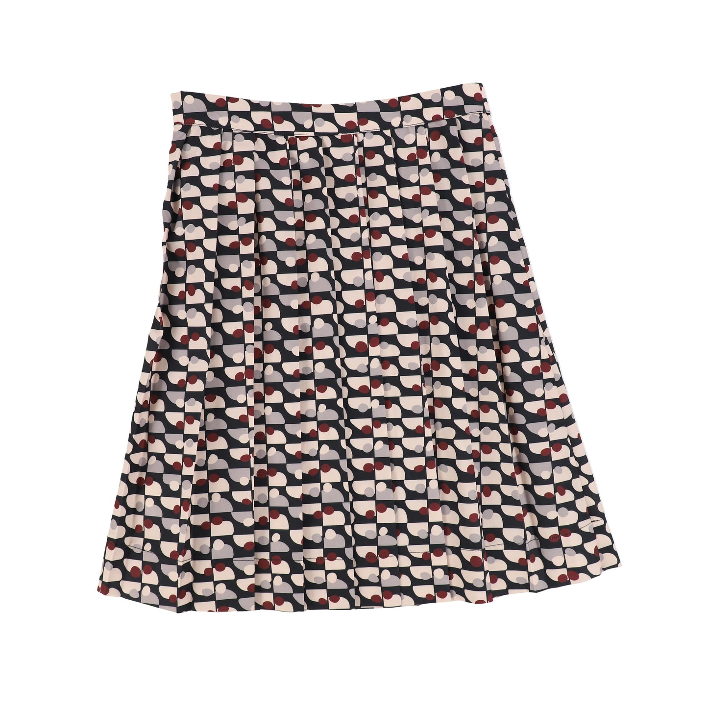 Bamboo Black Abstract Print Double Buckle Pleated Skirt [Final Sale]