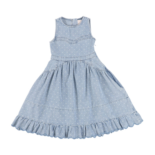 Steph The Label Chambray Dotted Puff Sleeve Dress [Final Sale]