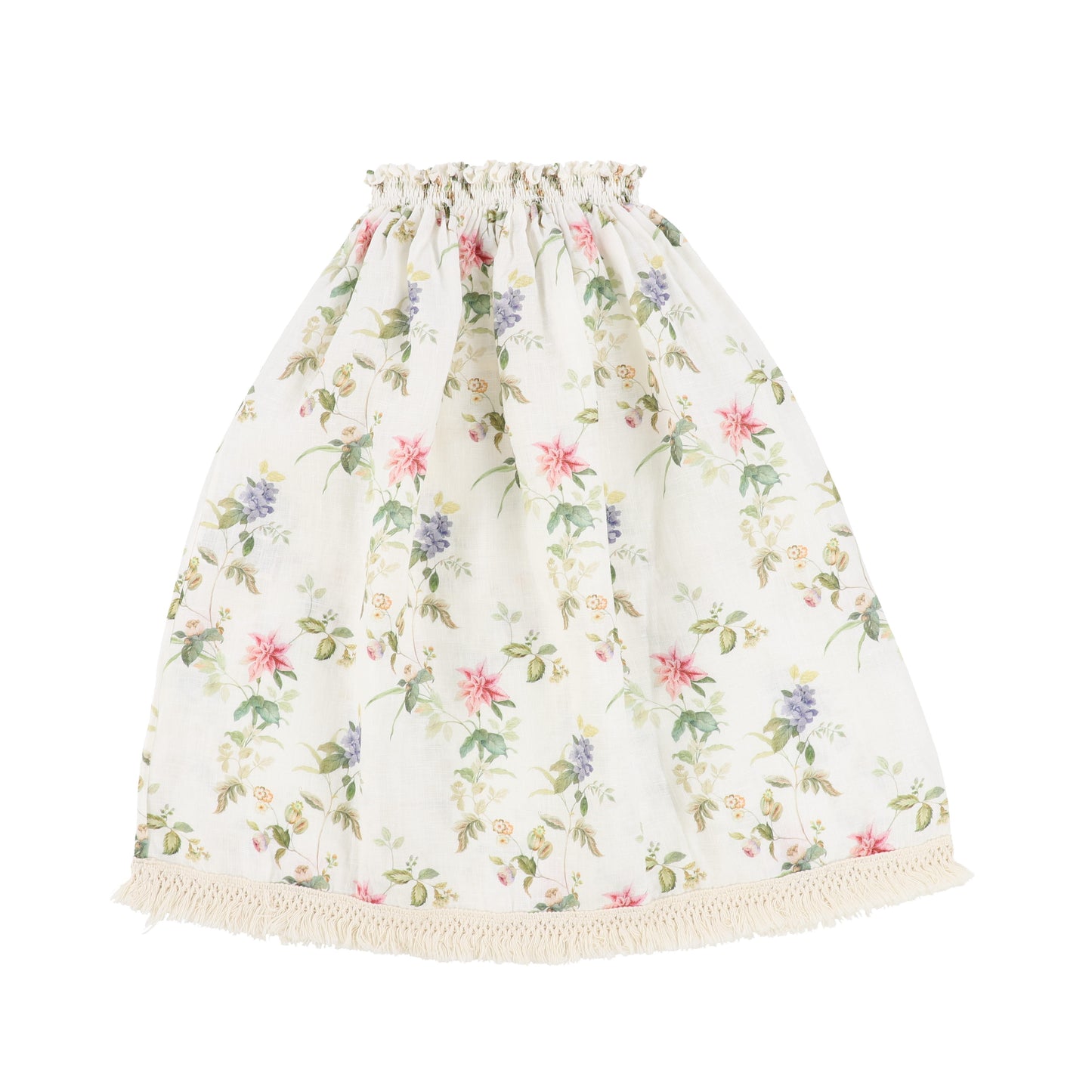 Babe And Tess Cream Floral Fringe Canvas Skirt [Final Sale]