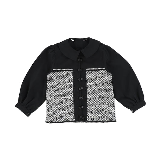 Bamboo Black Crochet Button Down Poplin Top [Final Sale]