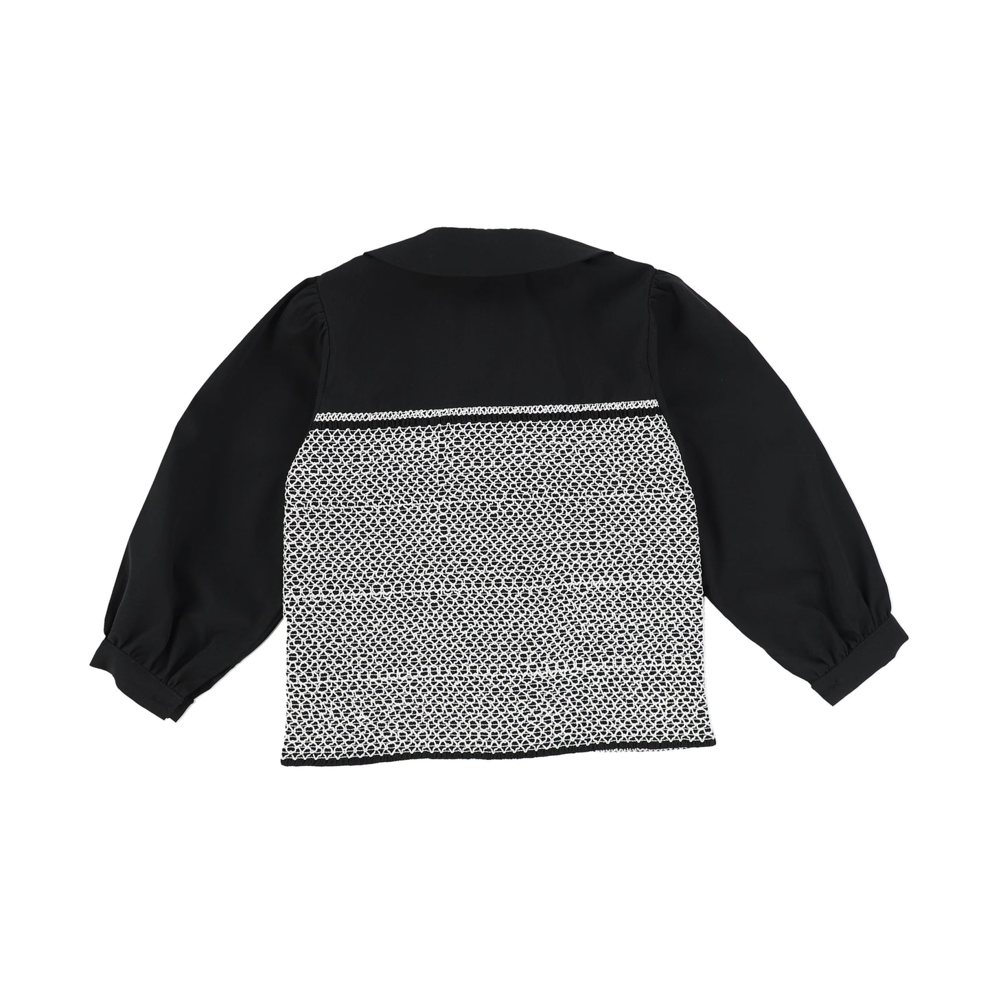 Bamboo Black Crochet Button Down Poplin Top [Final Sale]