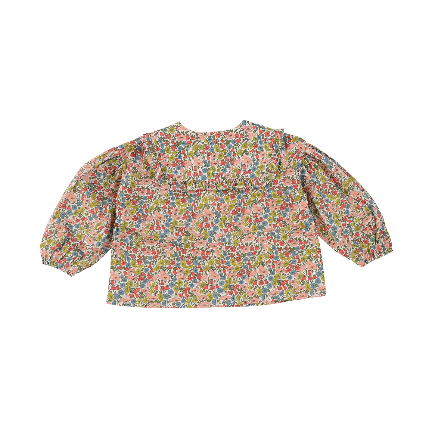 MIPOUNET MULTICOLOR FLORAL COLLARED PUFF SLEEVE TOP [Final Sale]