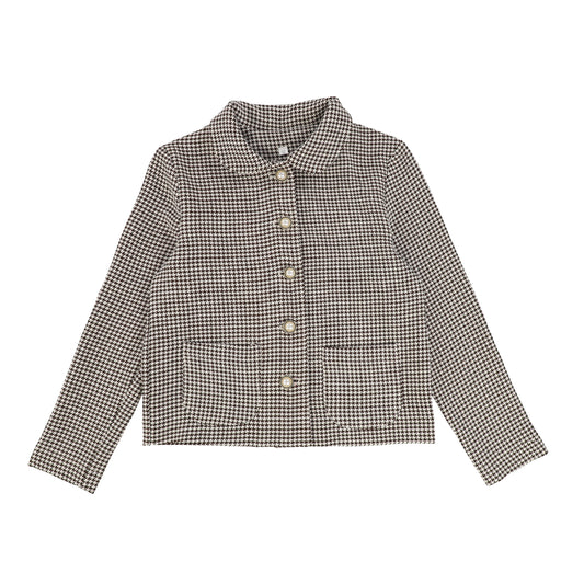Minimal Brown Houndstooth Pearl Button Down Blazer [Final Sale]